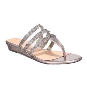 Thalia Sodi Strappy Slide Sandals Rhinestones Thong Pewter Silver Gray Size 10
